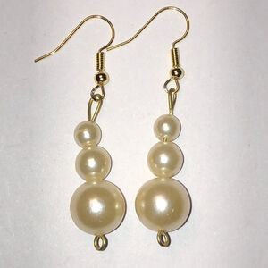 Gold Tone Faux Pearl Beaded Ball Drop Retro Boho Earrings